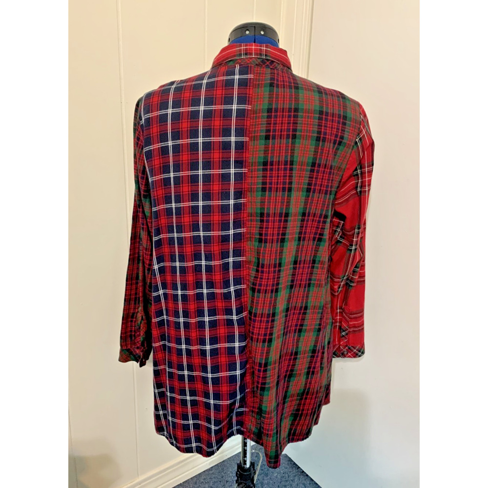 J Jill Red Mixed Buffallo Plaid Swing Button-Up Tunic Size Large Petite LP - Picture 3 of 10